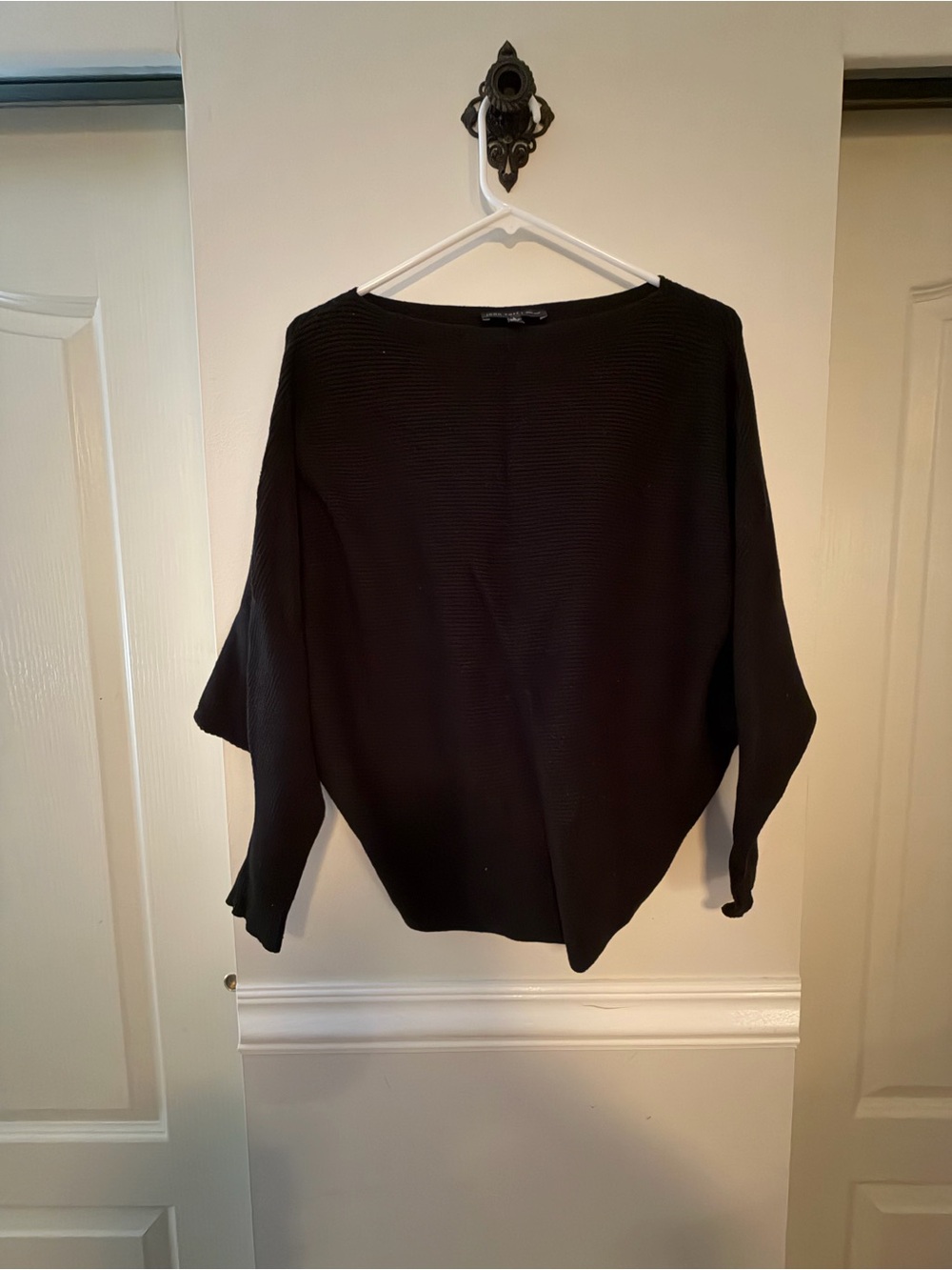 Joan Vass Black Off-the-Shoulder Ribbed Sweater